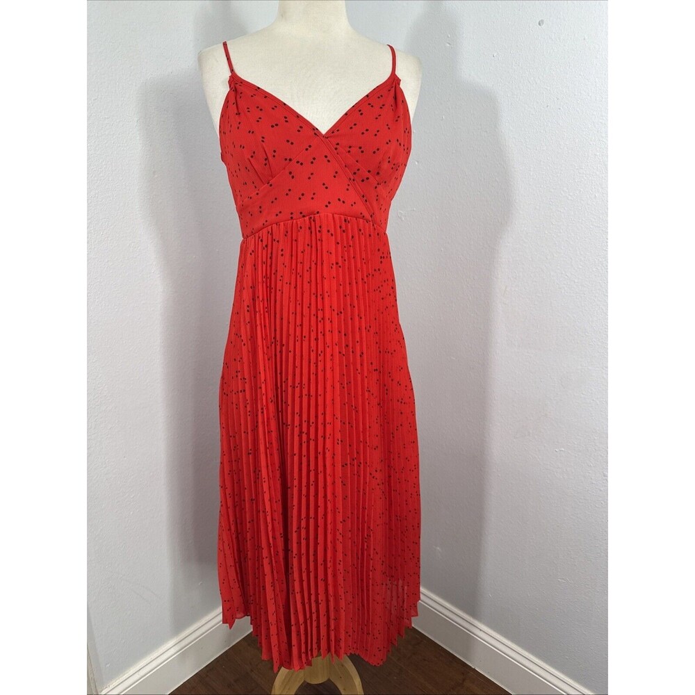 Uniqlo Dress Womens Small Red Pleated Camisole High Waist Spaghetti Straps Y2K